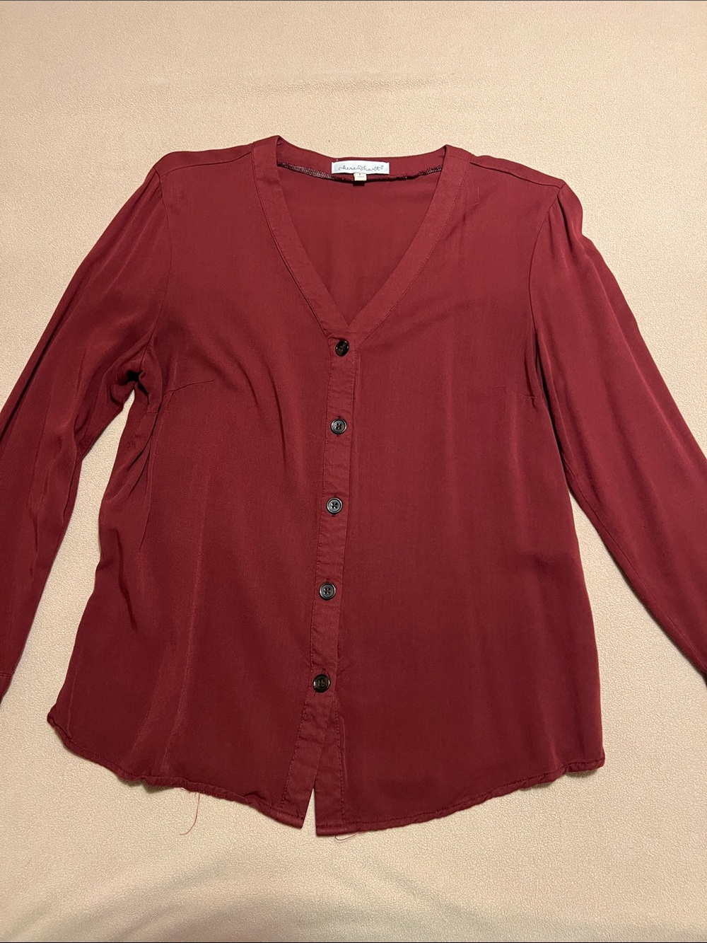 KEREN hart Burgundy V-Neck Button-Front Blouse L